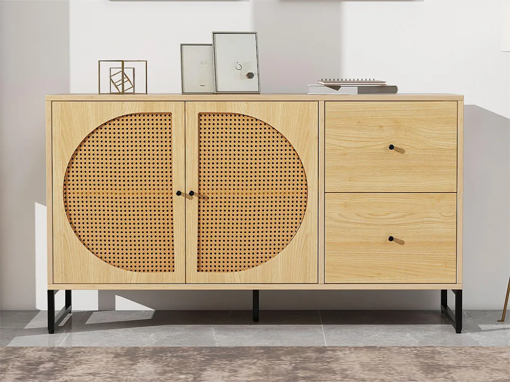 Dressoir met 2 deuren en 2 laden spaanpanelen - rotaneffect - eikenkleur Merax