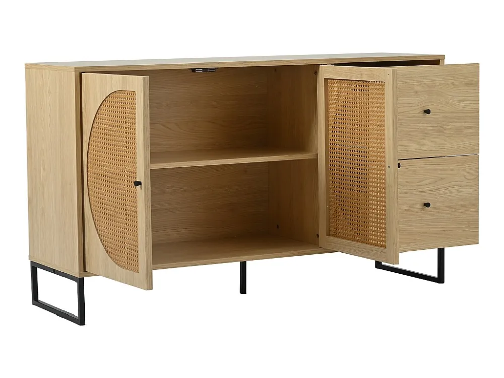 Dressoir met 2 deuren en 2 laden spaanpanelen - rotaneffect - eikenkleur Merax
