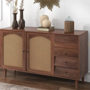 Dressoir met 3 deuren en 2 laden spaanpanelen - rotaneffect - bruine kleur Merax
