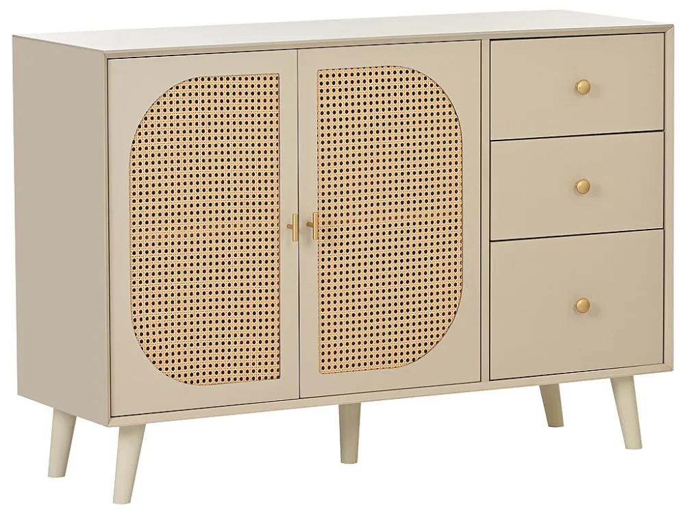 Dressoir met 2 deuren en 3 laden spaanpanelen - rotaneffect - witte crèmekleur Merax