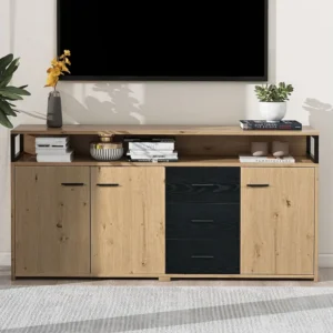 Dressoir met 3 deuren en 3 laden - spaanplaat - kleur naturel en zwart Merax