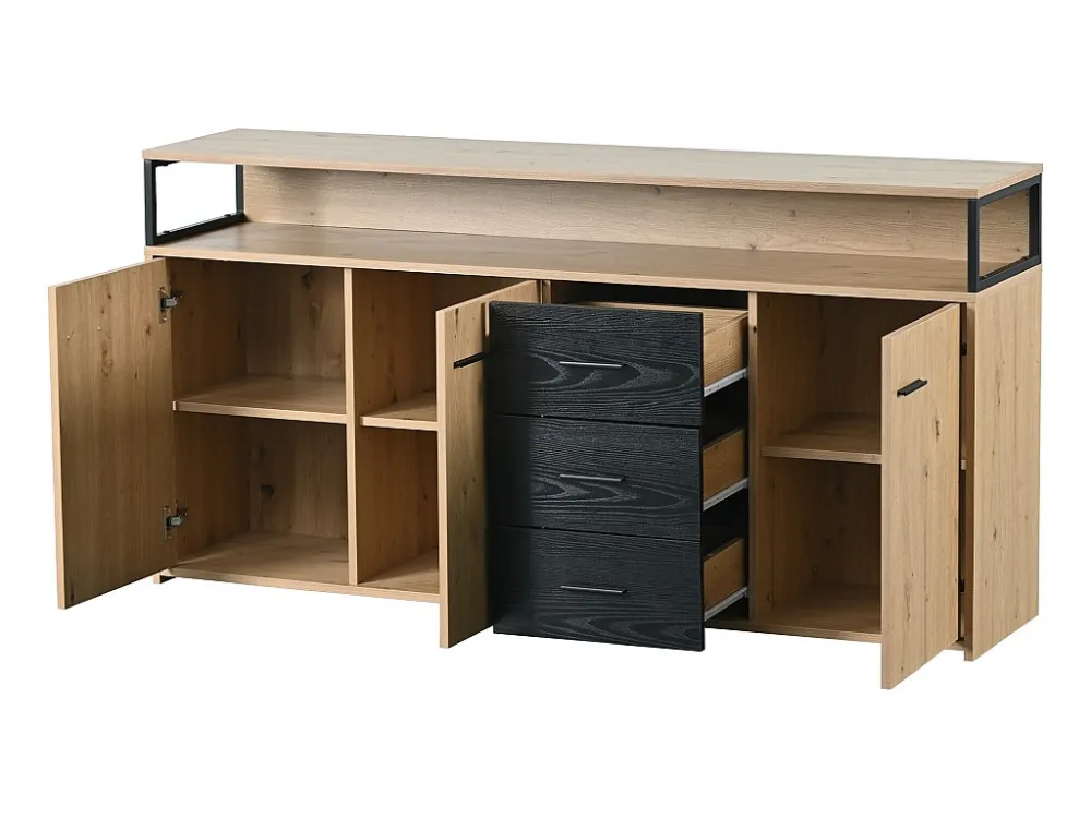 Dressoir met 3 deuren en 3 laden - spaanplaat - kleur naturel en zwart Merax