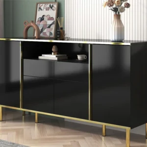 Dressoir met 4 deuren en 2 laden spaanplaat - LED's - glanzend zwart Merax