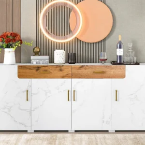 Dressoir met 4 deuren en 2 laden - Spaanplaat - voor woonkamer en eetkamer - Wit en naturel Merax