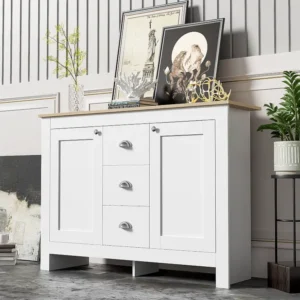 Dressoir met 2 deuren en 3 lades - 116 x 35 x 81 cm - MDF en spaanplaat - Kleur: wit + hout Merax