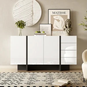 Dressoir met 2 deuren en 3 lades - 150 x 40 x 80,5 cm - MDF en spaanplaat - Glanzend wit Merax