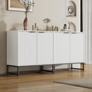 Dressoir met 4 deuren met handgrepen en metalen poten - Spaanplaat - Wit Merax