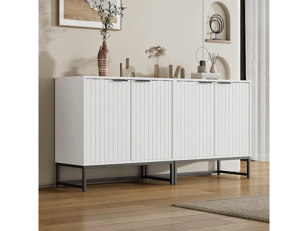 Dressoir met 4 deuren met handgrepen en metalen poten - Spaanplaat - Wit Merax