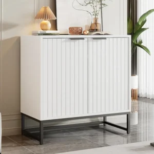 Dressoir met 2 deuren - metalen handgrepen en poten - voor woonkamer, hal en eetkamer - Kleur: wit - 80 x 40 x 80 cm Merax