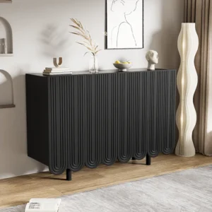 Dressoir met 4 geprofileerde deuren - 120 x 37,5 x 80,8 cm - Spaanplaat - Traanvorm - Zwart Merax