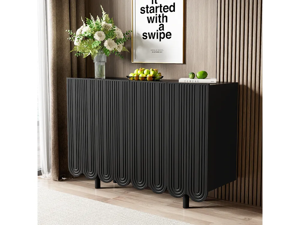 Dressoir met 4 geprofileerde deuren - 120 x 37,5 x 80,8 cm - Spaanplaat - Traanvorm - Zwart Merax