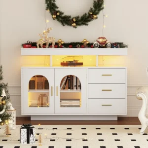 Dressoir met 3 laden en 2 acryldeuren - 120 x 40 x 80 cm - LED's - Spaanplaat - Wit Merax