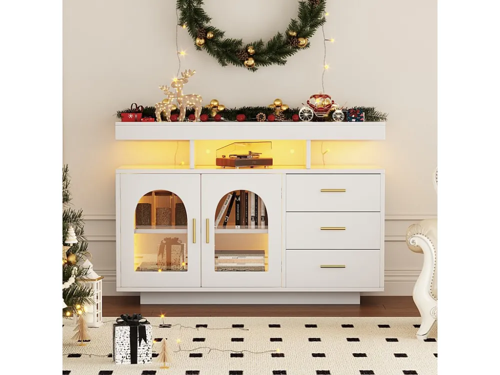 Dressoir met 3 laden en 2 acryldeuren - 120 x 40 x 80 cm - LED's - Spaanplaat - Wit Merax
