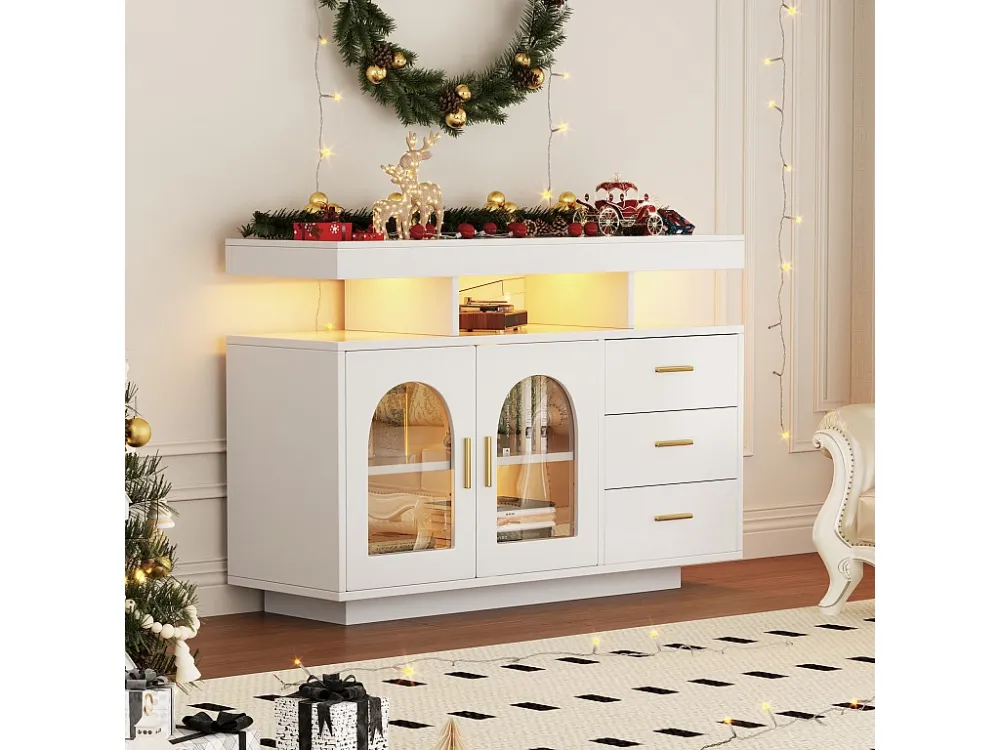 Dressoir met 3 laden en 2 acryldeuren - 120 x 40 x 80 cm - LED's - Spaanplaat - Wit Merax