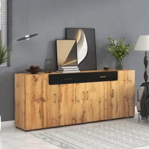 Dressoir met 2 laden en 4 deuren - 208 x 39,5 x 80 cm - houteffect - voor keuken woonkamer - zwart en eikenkleur Merax