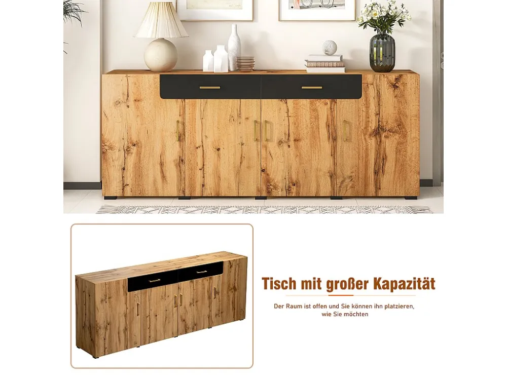 Dressoir met 2 laden en 4 deuren - 208 x 39,5 x 80 cm - houteffect - voor keuken woonkamer - zwart en eikenkleur Merax