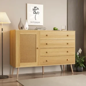 Dressoir met 4 lades en een deur - 120 x 40 x 83 cm - MDF + Spaanplaat - Natuurlijk hout Merax