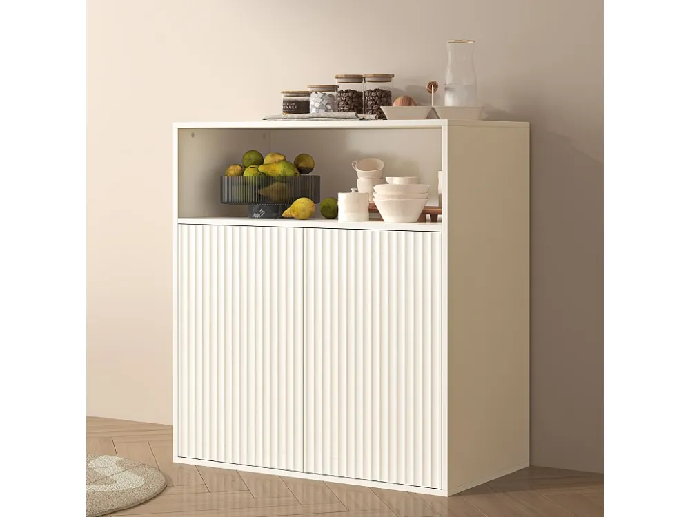 Dressoir met 2 magnetische deuren en 1 nis - 70 x 35 x 90 cm - MDF hout - Verticaal gestreept patroon - voor woonkamer, ke...