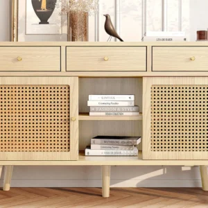 Dressoir met 3 schuifdeuren en 3 laden MDF - rotaneffect - natuurlijke kleur Merax