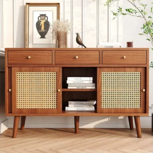 Dressoir met 3 schuifdeuren en 3 laden MDF - rotaneffect - walnootkleur Merax