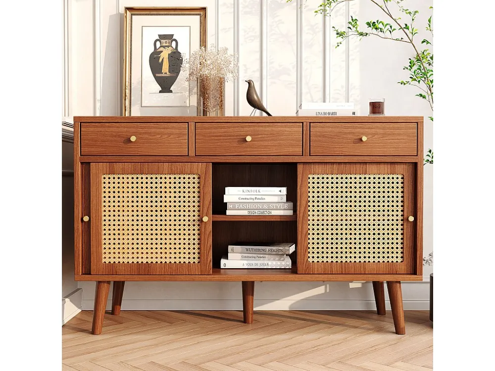 Dressoir met 3 schuifdeuren en 3 laden MDF - rotaneffect - walnootkleur Merax
