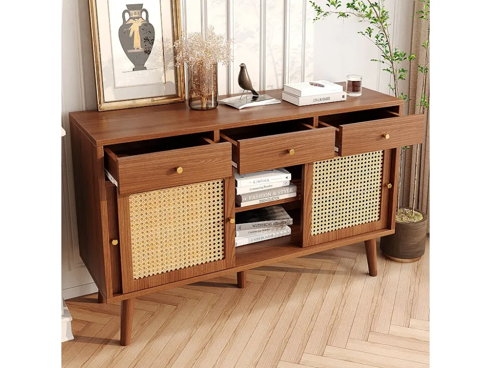 Dressoir met 3 schuifdeuren en 3 laden MDF - rotaneffect - walnootkleur Merax