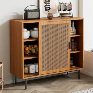 Dressoir met 2 schuifdeuren en verstelbare plank - 100x 90 x 37 cm - Spaanplaat - Walnoot Merax