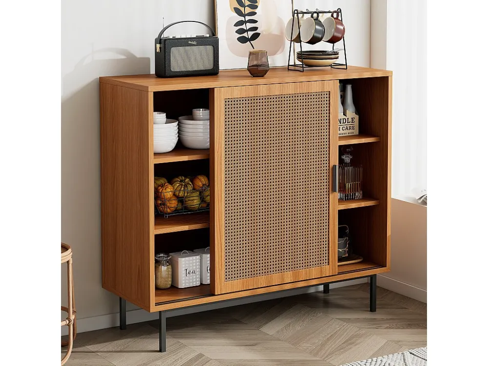 Dressoir met 2 schuifdeuren en verstelbare plank - 100x 90 x 37 cm - Spaanplaat - Walnoot Merax