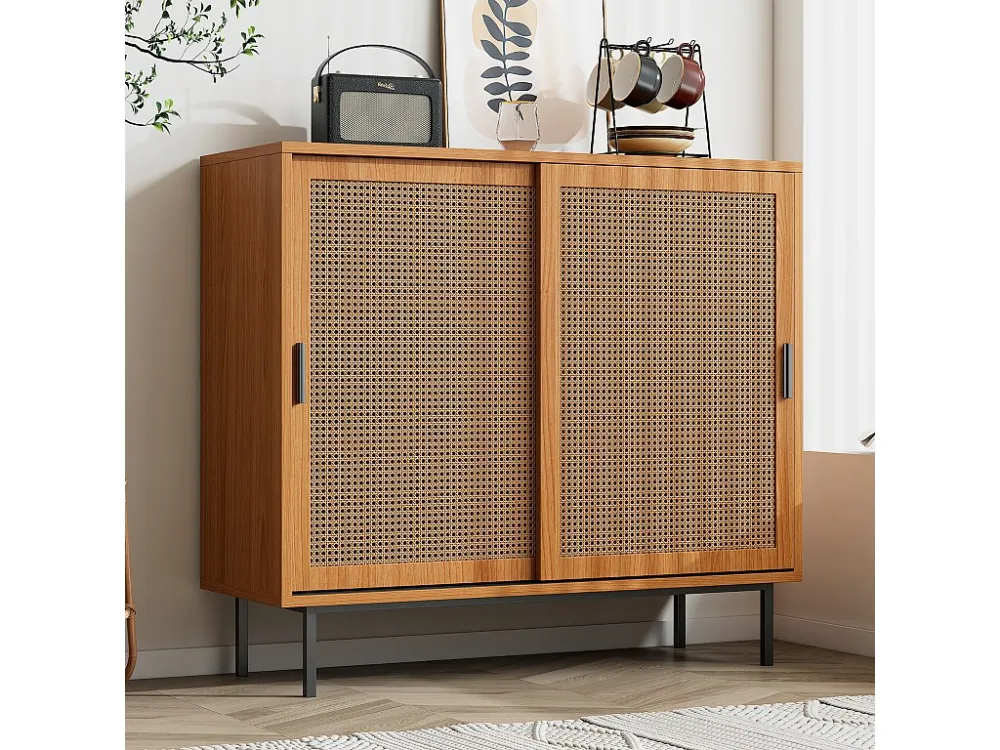 Dressoir met 2 schuifdeuren en verstelbare plank - 100x 90 x 37 cm - Spaanplaat - Walnoot Merax