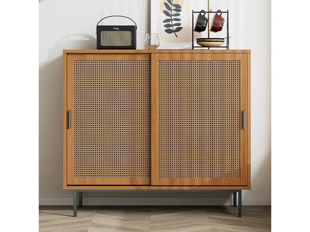 Dressoir met 2 schuifdeuren en verstelbare plank - 100x 90 x 37 cm - Spaanplaat - Walnoot Merax