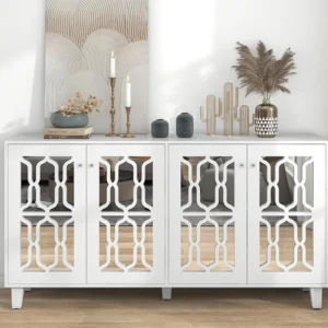 Dressoir met 4 spiegeldeuren MDF - verstelbare plank - witte kleur Merax