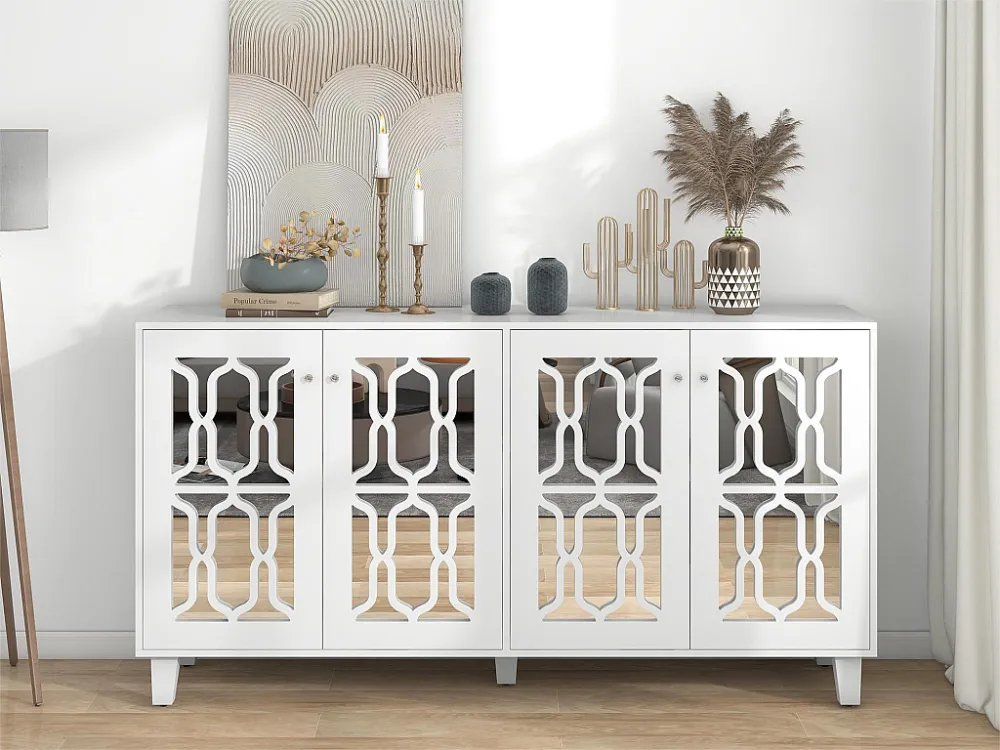 Dressoir met 4 spiegeldeuren MDF - verstelbare plank - witte kleur Merax