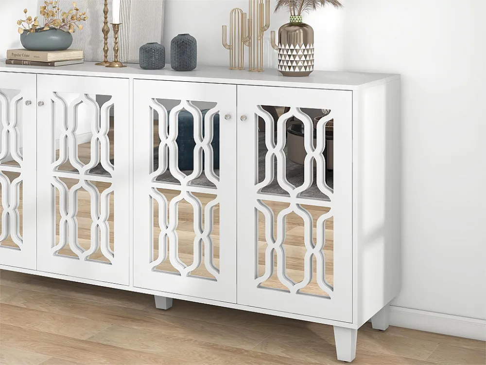 Dressoir met 4 spiegeldeuren MDF - verstelbare plank - witte kleur Merax