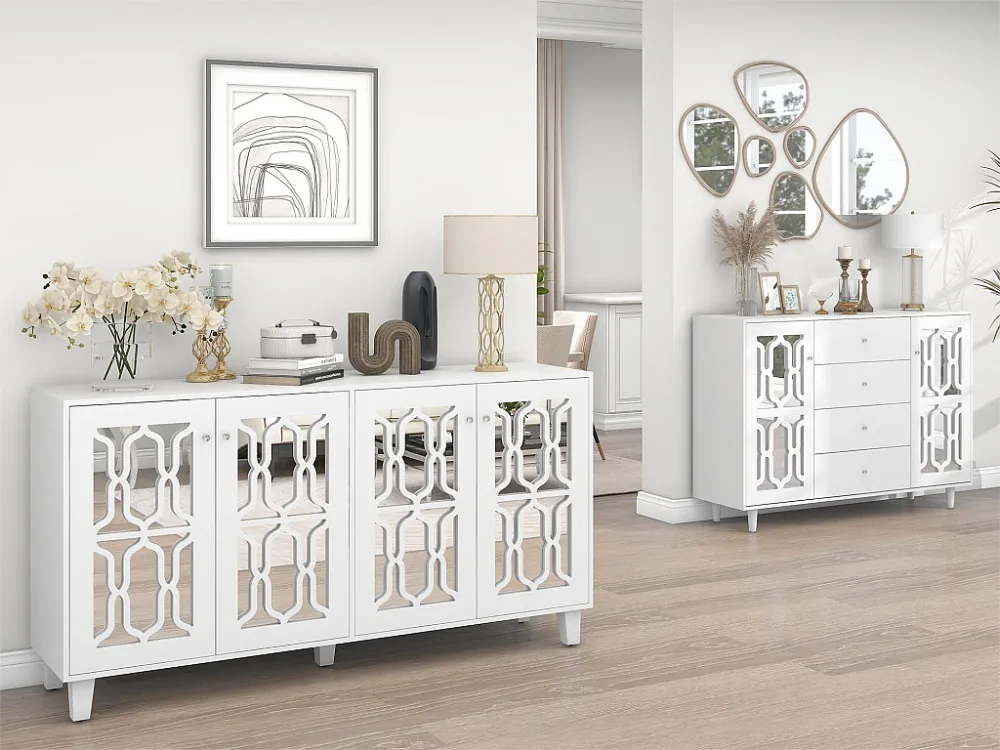 Dressoir met 4 spiegeldeuren MDF - verstelbare plank - witte kleur Merax
