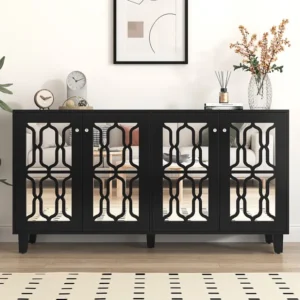 Dressoir met 4 spiegeldeuren MDF - verstelbare plank - kleur zwart Merax