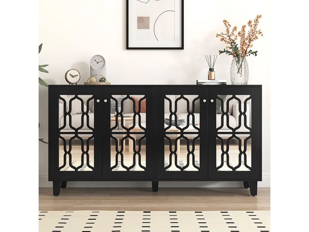 Dressoir met 4 spiegeldeuren MDF - verstelbare plank - kleur zwart Merax