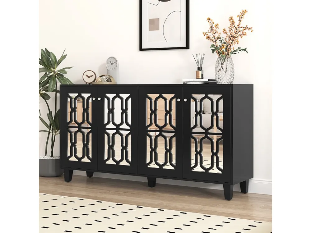 Dressoir met 4 spiegeldeuren MDF - verstelbare plank - kleur zwart Merax