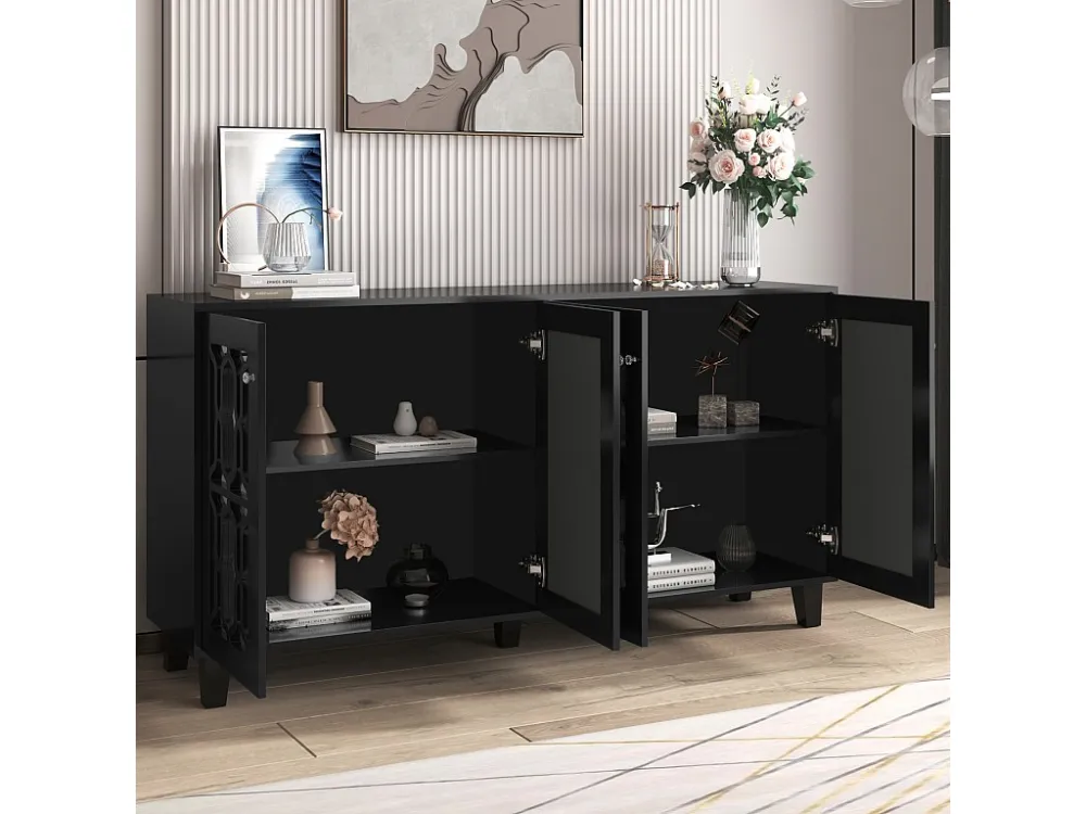Dressoir met 4 spiegeldeuren MDF - verstelbare plank - kleur zwart Merax