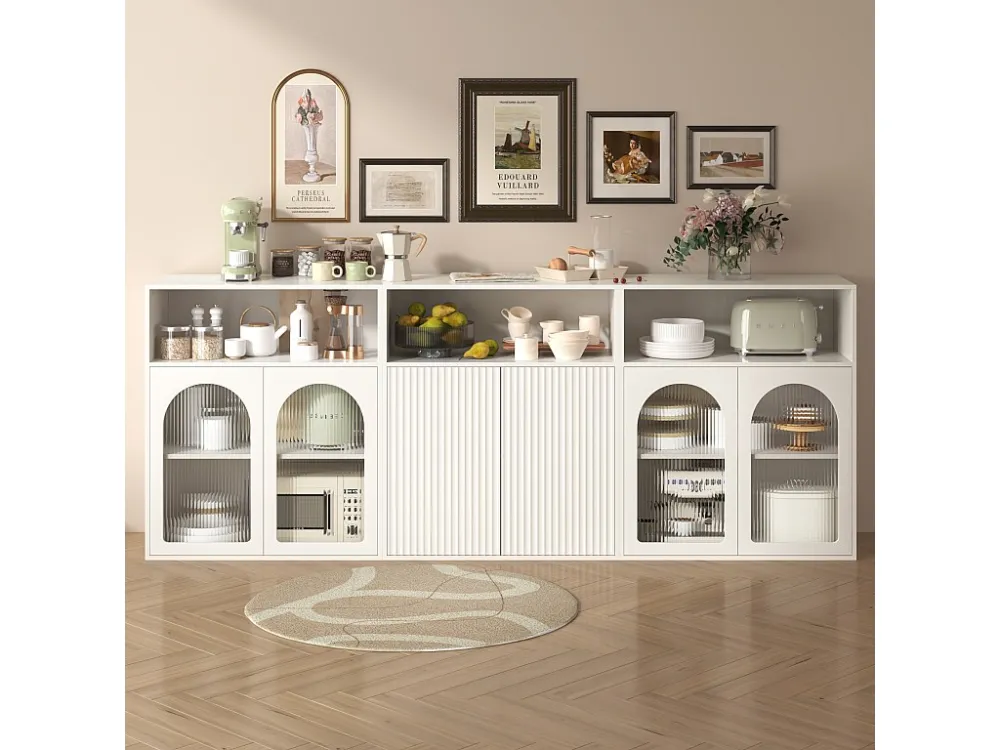 Dressoir, Opbergkast met 6 deuren - 210 x 35 x 90 cm - MDF hout, LED - voor keuken, woonkamer - Wit Merax