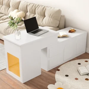 Dressoir, zijkast met 3 deuren, 2 laden en hefblad - MDF + spaanplaat - Wit Merax