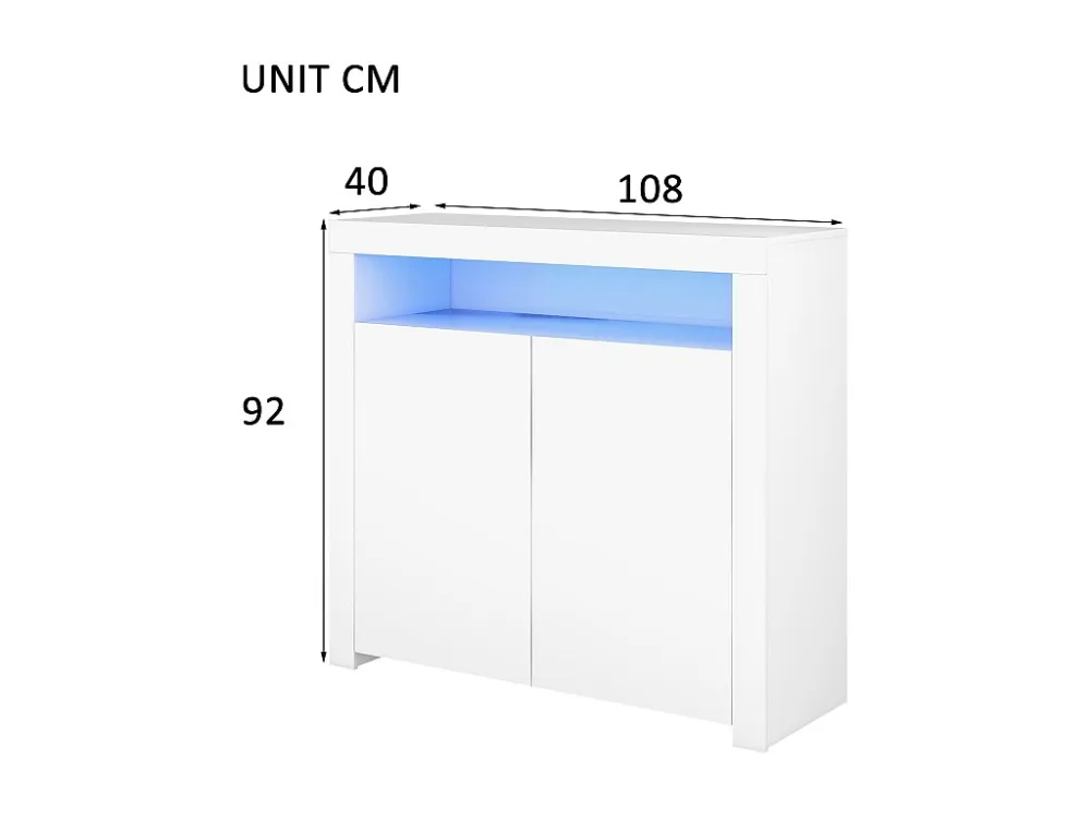 Glanzend wit laag dressoir met 2 deuren en 1 nis - LED's - Spaanpanelen - voor keuken woonkamer - 120 x 40 x 60,5 cm...