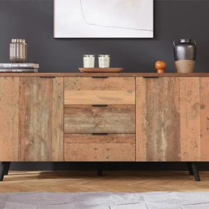 Laag dressoir - 2 deuren en 3 laden - Spaanplaat - Industriële stijl - Bruine kleur Merax