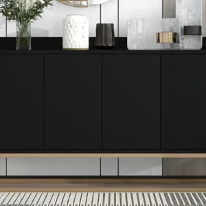 Laag dressoir 4 deuren - MDF hout en metalen poten - Moderne stijl - Zwarte kleur - 120 x 30 x 80 cm Merax