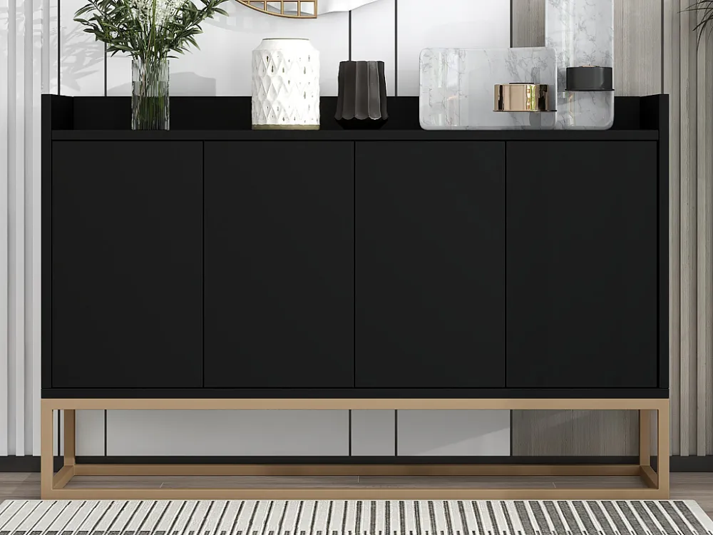 Laag dressoir 4 deuren - MDF hout en metalen poten - Moderne stijl - Zwarte kleur - 120 x 30 x 80 cm Merax