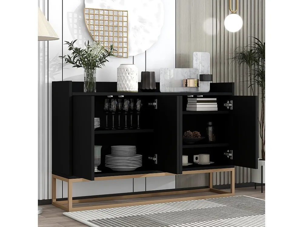 Laag dressoir 4 deuren - MDF hout en metalen poten - Moderne stijl - Zwarte kleur - 120 x 30 x 80 cm Merax