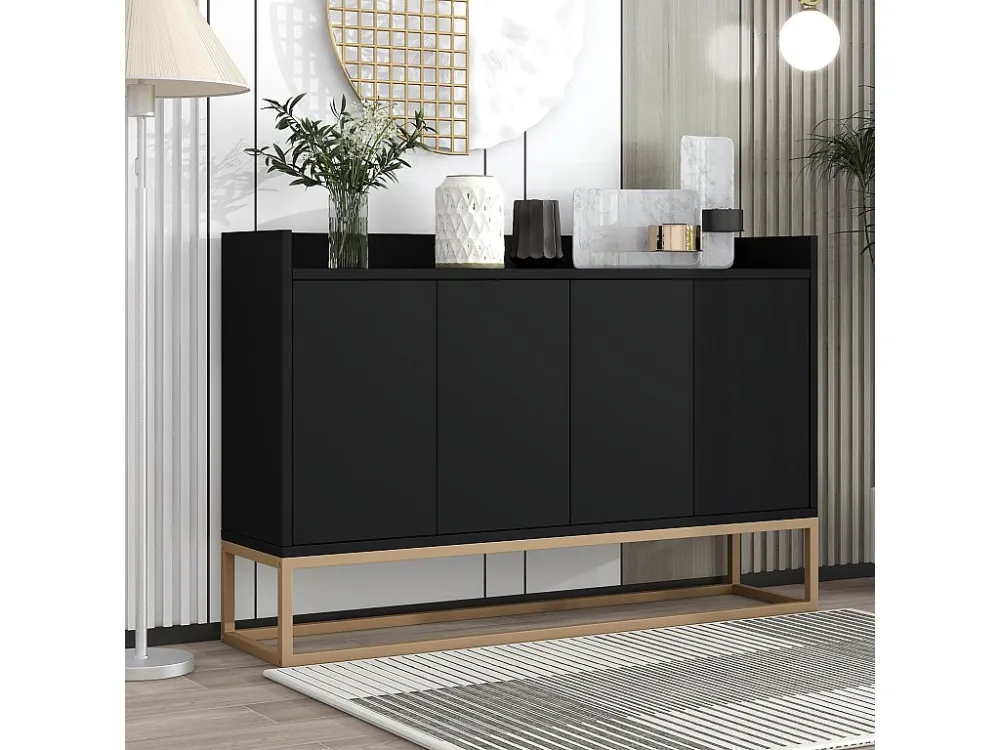Laag dressoir 4 deuren - MDF hout en metalen poten - Moderne stijl - Zwarte kleur - 120 x 30 x 80 cm Merax