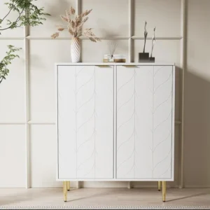 Laag dressoir met 2 deuren - Bloemmotief - Spaanplaat - voor woonkamer, badkamer - Wit - 75 x 40 x 90 cm Merax