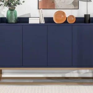 Laag dressoir met 4 deuren - MDF-hout en metalen poten - Moderne stijl - Blauwe kleur - 120 x 30 x 80 cm Merax