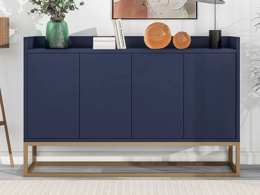 Laag dressoir met 4 deuren - MDF-hout en metalen poten - Moderne stijl - Blauwe kleur - 120 x 30 x 80 cm Merax