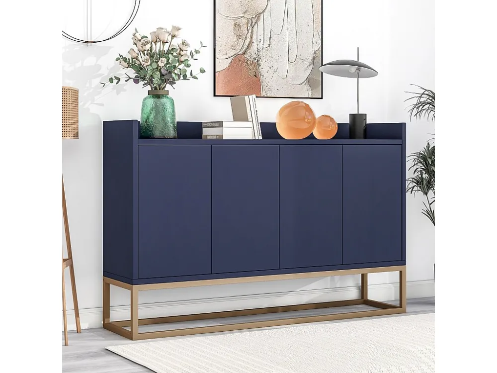 Laag dressoir met 4 deuren - MDF-hout en metalen poten - Moderne stijl - Blauwe kleur - 120 x 30 x 80 cm Merax